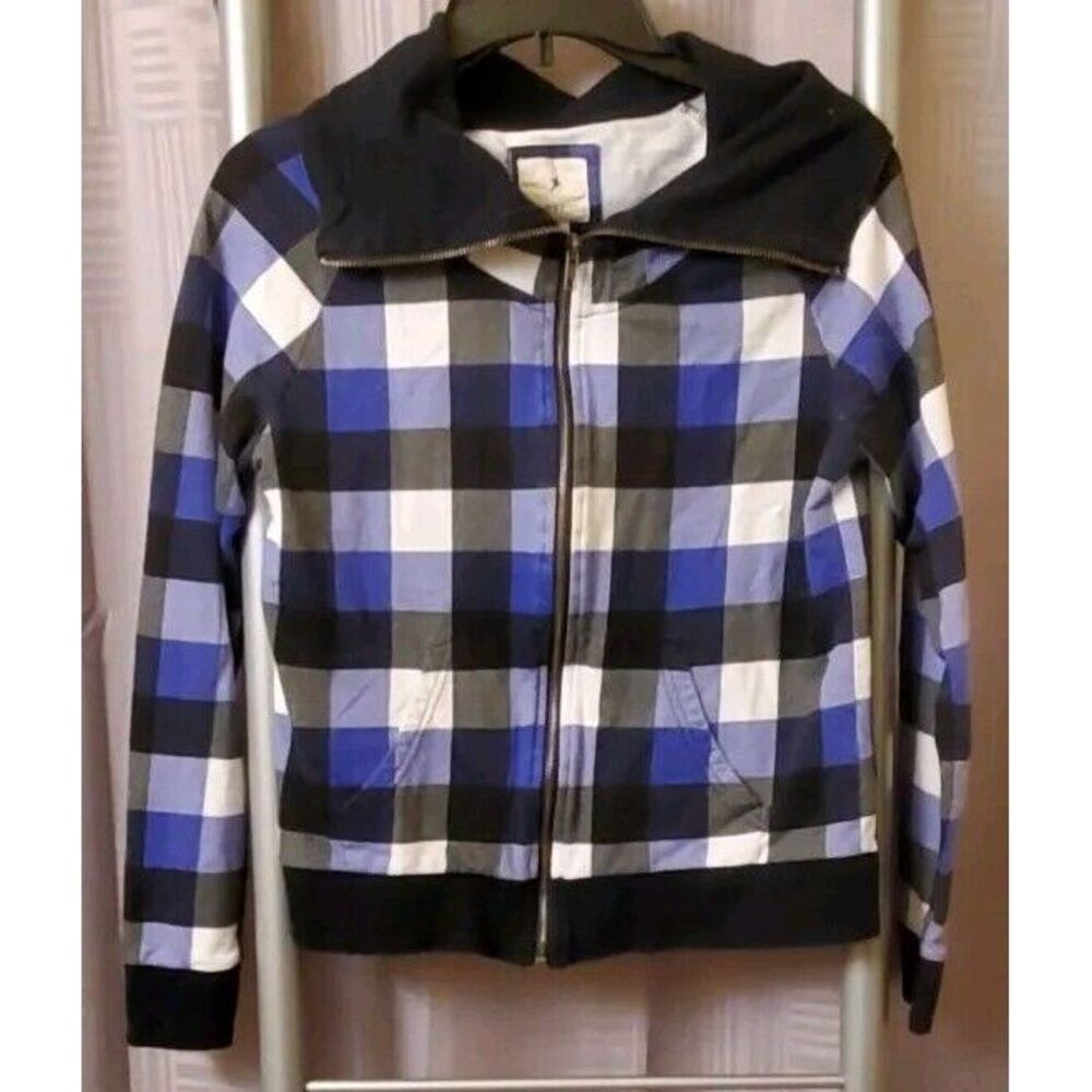 Xxi Womens Jacket Purple Black Buffalo Plaid Zip Up Pockets 100% Cotton M